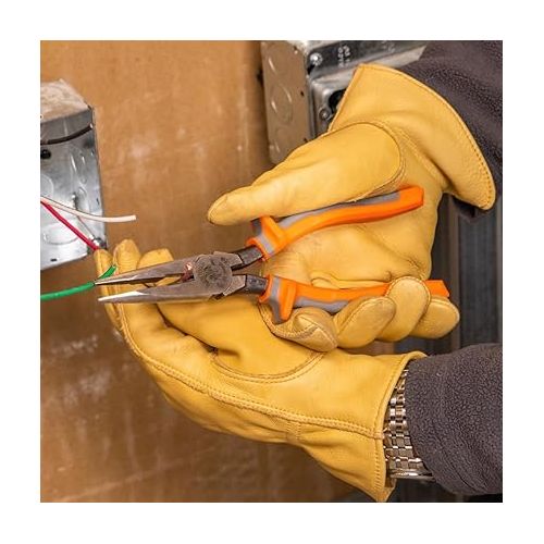  Klein Tools 2038RINS Pliers, Electrician's Insulated Long Nose Side-Cutting Pliers, 1000V Rated, Induction Hardened Knives, 8-Inch