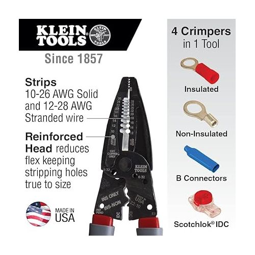  Klein Tools 1019 Klein Kurve Wire Stripper / Crimper / Cutter for B and IDC Connectors, Made in USA, Terminals, More