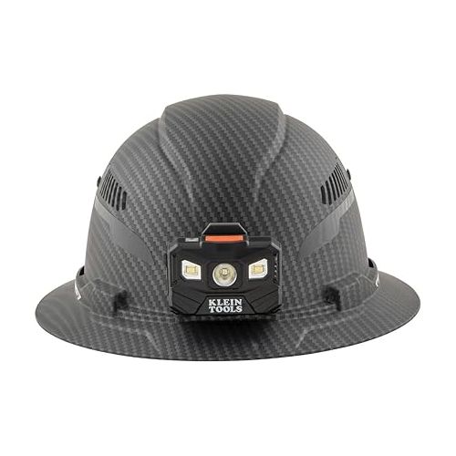  Klein Tools 60347 Hard Hat, Vented Full Brim, Class C, Premium KARBN Pattern, Rechargeable Lamp, Padded Sweat-Wicking Sweatband, Top Pad