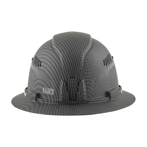  Klein Tools 60347 Hard Hat, Vented Full Brim, Class C, Premium KARBN Pattern, Rechargeable Lamp, Padded Sweat-Wicking Sweatband, Top Pad