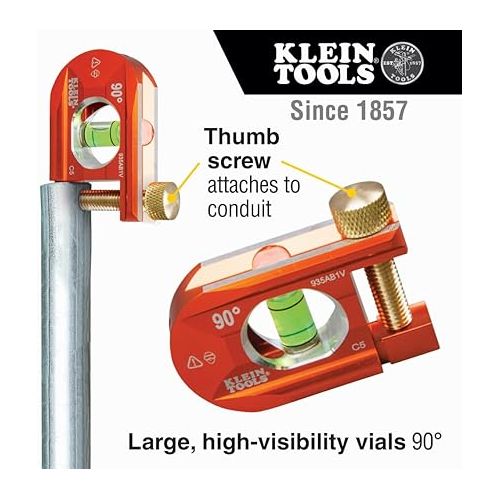  Klein Tools 935AB1V No-Dog Level, 2.5-Inch Conduit Bending Level, 1 Vial, ACCU-BEND Level Eliminates Dog-Legs in Offsets and Saddle Bends