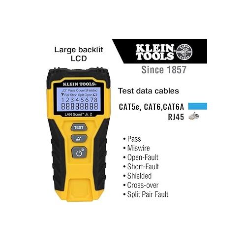  Klein Tools VDV526-200 Cable Tester, LAN Scout Jr. 2 Ethernet Cable Tester for CAT 5e, CAT 6/6A Cables with RJ45 Connections