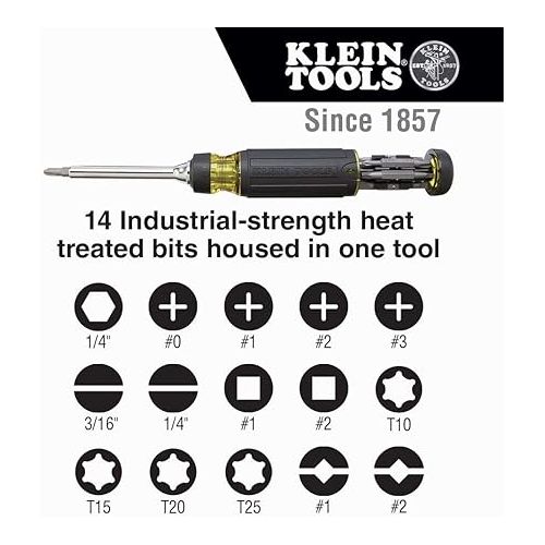  Klein Tools 32305 Multi-bit Ratcheting Screwdriver, 15-in-1 Tool with Phillips, Slotted, Square, Torx and Combo Bits and 1/4-Inch Nut Driver