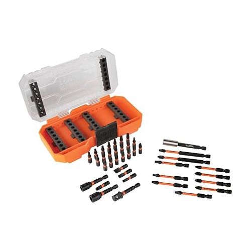  Klein Tools 33801 Impact Driver Bit Set with ProFlex, S2 Steel Phillips, Slotted, Square, TORX Bits with Case, MODbox Compatible, 40-Piece