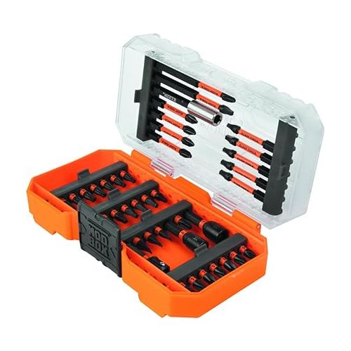  Klein Tools 33801 Impact Driver Bit Set with ProFlex, S2 Steel Phillips, Slotted, Square, TORX Bits with Case, MODbox Compatible, 40-Piece