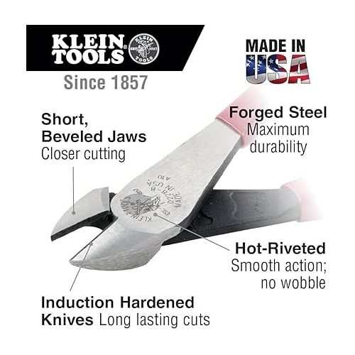  Klein Tools D2000-28 Pliers, Made in USA, Diagonal Cutting Pliers with Angled Head are Heavy-Duty to Cut ACSR, Screws, Nails, Most Hardened Wire, 8-Inch