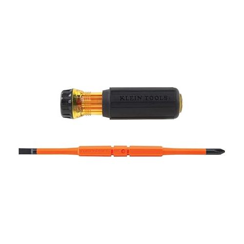  Klein Tools 32293 Insulated Screwdriver, 2-in-1 Screwdriver Set with Flip Blade, #2 Phillips and1/4-Inch Slotted Tips, Double-Ended Blades