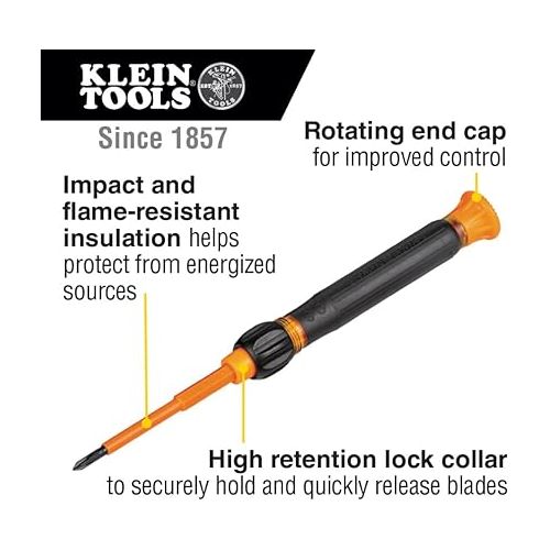  Klein Tools 32584INSR Precision 8-in-1 Screwdriver Set with Case, 1000V Rated Insulated Set with Phillips, Slotted and Tamperproof TORX Bits