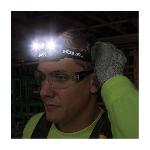  Klein Tools 56048 Rechargeable Auto-Off LED Headlamp, Adjustable Fabric Strap, 400 lms, All-Day Runtime, for Work, Running, Outdoor Hiking