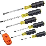 Klein Tools 85146 Screwdriver Set with Magnetizer / Demagnetizer for Magnetic Tips 3 Slotted, 3 Phillips, Non-Slip Cushion Grip, 7-Piece