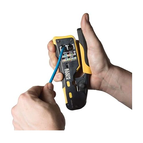  Klein Tools VDV226-110 Ratcheting Modular Data Cable Crimper / Wire Stripper / Wire Cutter for RJ11/RJ12 Standard, RJ45 Pass-Thru Connectors