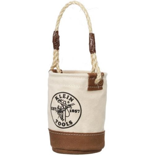  Klein Tools 5104MINI Mini Tool Bucket, All-Purpose Tool Bucket with Leather-Bottom, Nuts and Bolt Bag with Reinforced Rope Handle, Small Utility Pouch