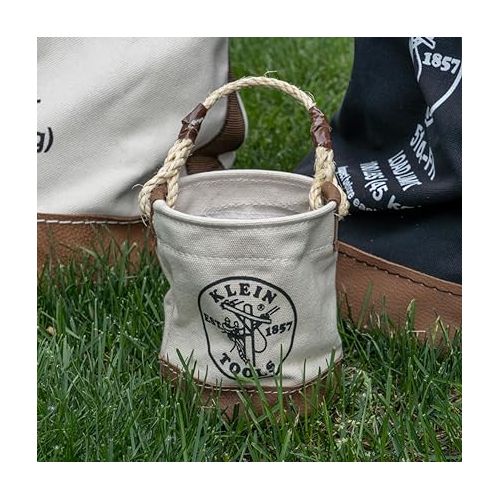  Klein Tools 5104MINI Mini Tool Bucket, All-Purpose Tool Bucket with Leather-Bottom, Nuts and Bolt Bag with Reinforced Rope Handle, Small Utility Pouch