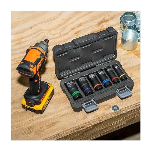  Klein Tools 66090 1/2-Inch Impact Socket Set, 2-in-1 Slotted Design, 12-Point Deep Sockets, for Impact Wrenches, Includes Tool Case, 6-Piece