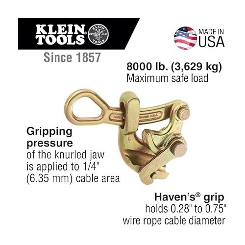  Klein Tools 162520-1 Haven's Grip for Wire Rope, Made in USA, Drop-Forged, Heat-Treated Steel For Durability, 1-Inch