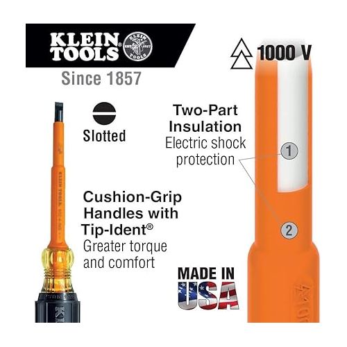  Klein Tools 33528 Insulated Screwdriver Kit with Carrying Case, Made in USA, 1000 V, Cushion Grip, 9-Piece