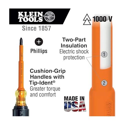  Klein Tools 33528 Insulated Screwdriver Kit with Carrying Case, Made in USA, 1000 V, Cushion Grip, 9-Piece