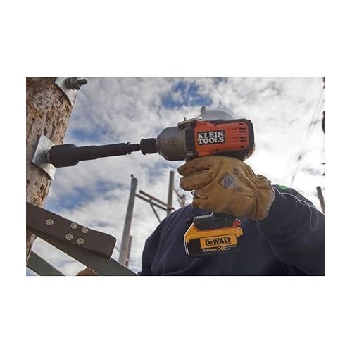  Klein Tools BAT20-7161 Cordless Impact Wrench, 500 ft-lb, Torque, 7/16-Inch Chuck, Variable Speed, Safety Lockout, DeWALT 20V Lithium-Ion Powered