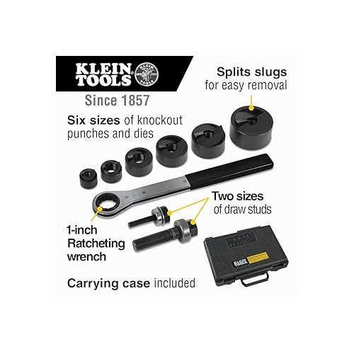  Klein Tools 53732SEN Knockout Punch Set with Wrench, Electrical Conduit Hole Cutter 1/2-inch to 2-inch