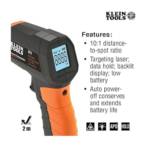  Klein Tools IR1 Infrared Thermometer, Digital Laser Gun is Non-Contact Thermometer with a Temperature Range -4 to 752-Degree Fahrenheit