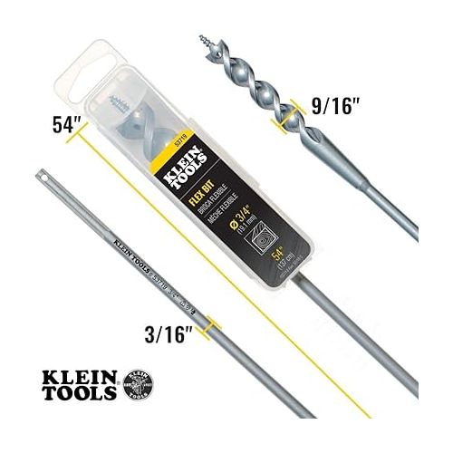  Klein Tools 53719 Flex Bit Auger with Screw Point, 3/4-Inch x 54-Inch Long Flexible Drill Bit / Fish Bit for Pulling Wire Behind Walls