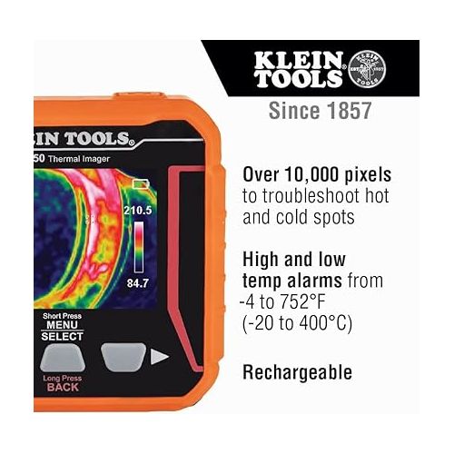  Klein Tools TI250 Rechargeable Thermal Imaging Camera, Camera Displays Over 10,000 Pixels with 3 Color Palettes, High / Low Temperature Points