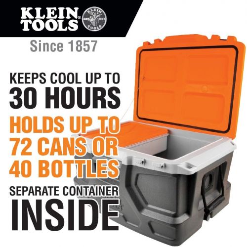  Klein Tools 55650 Lunch Box / Cooler, 48 Qt Insulated Cooler, Holds 72 Cans, Keeps Cool 30 Hours, Seats 300 Lb, Tradesman Pro Tough Box