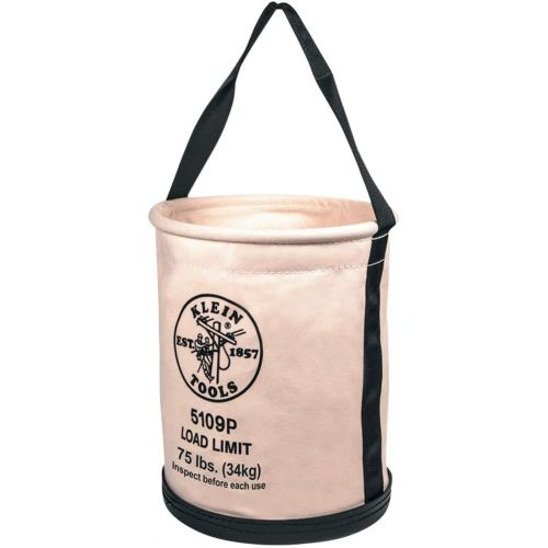  [아마존베스트]Klein Tools 5109P Wide Straight Wall Bucket with Pocket made of No. 6 Canvas and Black Polypropylene Bottom, Beige|Natural