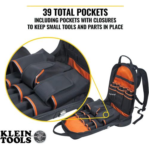  [아마존베스트]Klein Tools 55421BP-14 Tool Bag Backpack, Heavy Duty Tradesman Pro Tool Organizer / Tool Carrier with 39 Pockets and Molded Base