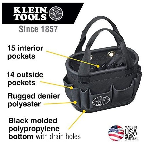  [아마존베스트]Klein Tools 5144BHB14OS Hard-Body Bucket, Aerial Oval Tool Bucket with Drain Holes, 29 Pockets