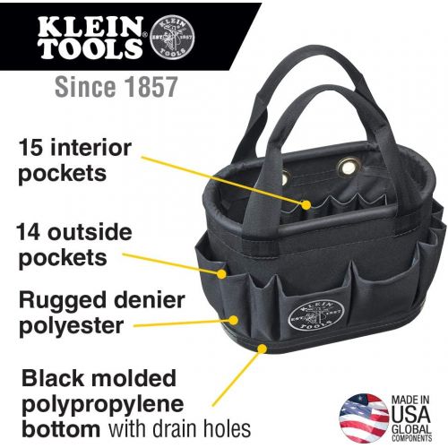  [아마존베스트]Klein Tools 5144BHB14OS Hard-Body Bucket, Aerial Oval Tool Bucket with Drain Holes, 29 Pockets