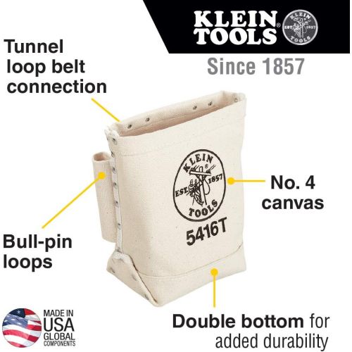  [아마존베스트]Klein Tools 5416T Tool Bag, Bull-Pin and Bolt Pouch, No. 4 Canvas with Tunnel Connection, 5 x 10 x 9-Inch