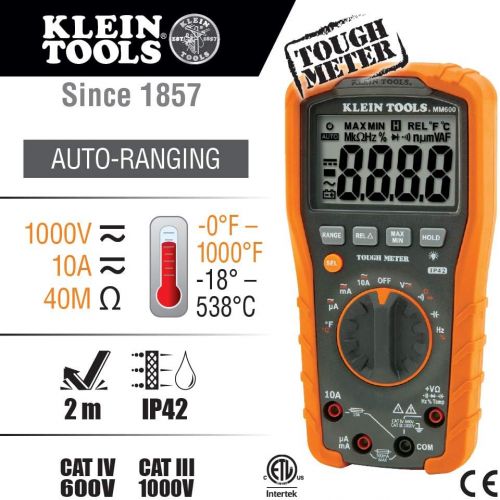  [아마존베스트]Klein Tools MM600 HVAC Multimeter, Digital Auto-Ranging Multimeter for AC/DC Voltage, and Current, Temperature, Frequency, Continuity, More