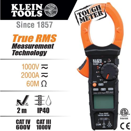  [아마존베스트]Klein Tools CL900 Digital Clamp Meter, Auto-Ranging TRMS, Low Impedance (LoZ) Mode, 2000 Amp, Measures Volts, Resistance, Frequency, More