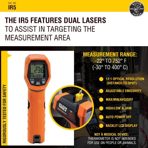  Klein Tools IR5 Dual Laser 12:1 Infrared Thermometer