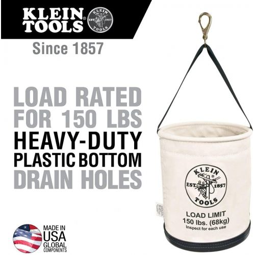  Klein Tools 5109SLR Canvas Bucket, All-Purpose Tool Bucket with Plastic Bottom with Drain Holes, Work Bucket is Load Rated Up to 150-Pounds
