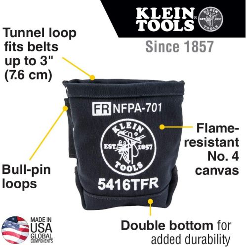  Klein Tools 5416TFR Tool Bag, Flame Resistant Canvas Bag for Bolt Storage with Double Reinforced Bottom and Tunnel Connect, 5 x 10 x 9-Inch