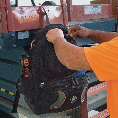  Klein Tools 55485 Tool Bag Backpack, Durable Electrician Backpack with 48 Pockets for Hand Tools, Waterproof Bottom, Removable Tool Carrier