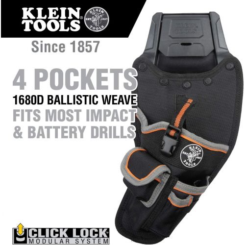  Klein Tools 55917 Tool Pouch, Tradesman Pro Modular Drill Pouch with Belt Clip works with Klein Click Lock Modular Wall Rack and Tool Belts