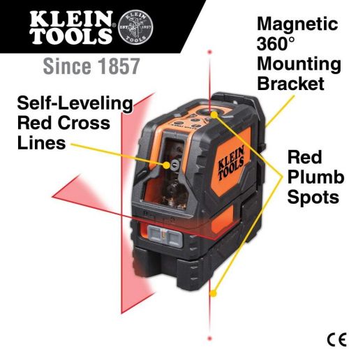  Klein Tools 93LCLS Laser Level, Self Leveling, Cross Line Level with Plumb Spot and Magnetic Mounting Clamp