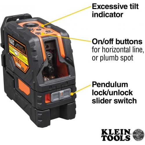  Klein Tools 93LCLS Laser Level, Self Leveling, Cross Line Level with Plumb Spot and Magnetic Mounting Clamp