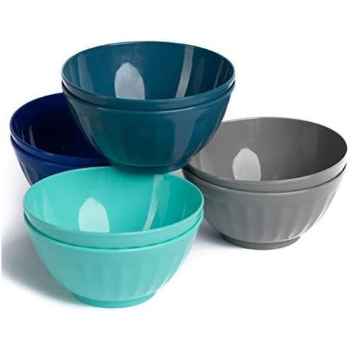  [아마존베스트]Klickpick Home 6 Inch Plastic Bowls Set of 8-28 ounce Large Plastic Cereal Bowls Microwave Dishwasher Safe Soup Bowls - BPA Free Kids Bowls 4 Coastal Colors (2 of Each Color)