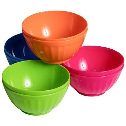  [아마존베스트]Klickpick Home 6 Inch Plastic Bowls Set of 8-28 ounce Large Plastic Cereal Bowls Microwave Dishwasher Safe Soup Bowls - BPA Free Bowls 4 Bright Colors (2 of Each Color)