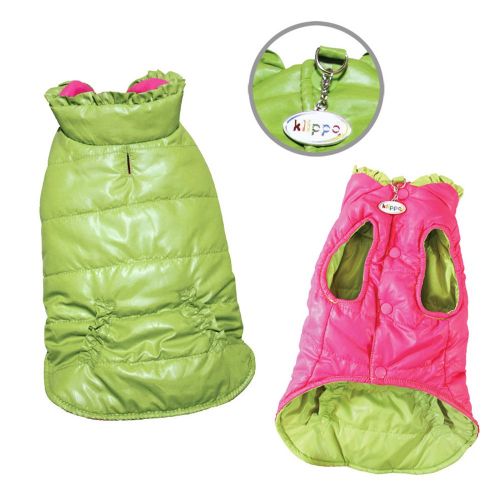  Klippo Dog/Puppy Reversible Parka Vest/Jacket/Coat with Ruffle Trims for Small Breeds - Lime/Pink