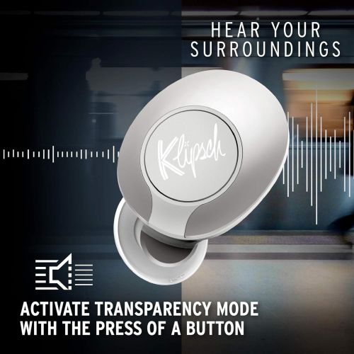 클립쉬 Klipsch T5 II True Wireless Bluetooth 5.0 Earphones in Silver with Transparency Mode, Beamforming Mics, Best Fitting Ear Tips, and 32 Hours of Battery Life in a Slim Charging Case