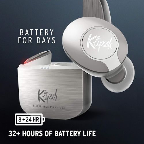 클립쉬 Klipsch T5 II True Wireless Bluetooth 5.0 Earphones in Silver with Transparency Mode, Beamforming Mics, Best Fitting Ear Tips, and 32 Hours of Battery Life in a Slim Charging Case