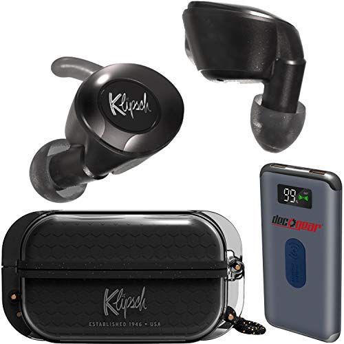 클립쉬 Klipsch T5 II True Wireless Sport Headphones with Waterproof Earphones Case (Black) and Built in Microphone w/Clear Voice Chat Bundle Including Deco Gear Power Bank 8000 mAh with W