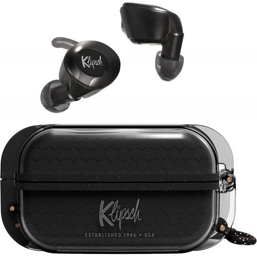 클립쉬 Klipsch T5 II True Wireless Sport Earphones in Black with Dust/Waterproof Case & Earbuds, Best Fitting Ear Tips, Ear Wings, 32 Hours of Battery Life, and Wireless Charging Case