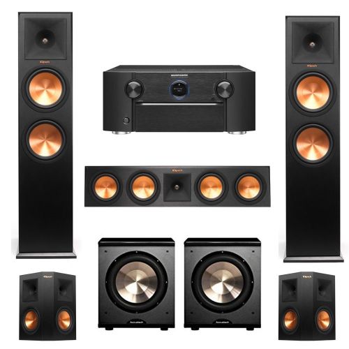 클립쉬 Klipsch RP-280F, RP-450C, RP-250s, 2 PL-200 Subwoofers, 5.2 Home Theater System with Marantz SR7010 9.2 Channel Full 4K Ultra HD AV Surround Receiver with Bluetooth & Wi-Fi