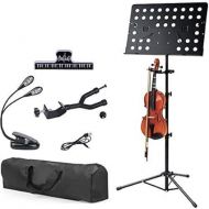 Klvied Sheet Music Stand with Violin Hanger, Folding Music Stand, Portable Fortable Music stand for Sheet Music, Violin Music Stand with Travel Case, Light, Black